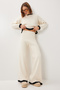 Contrast Stripe Top and Bottom Knitwear Set Lci0061 Cream