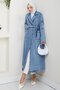 Women's Pocketed Belted Denim Blue Trench Coat - 2