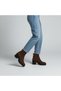 Brown Suede Genuine Leather Women's Thick Heeled Boots with Gold Chain Detail - 2