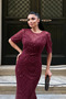 Full Beaded Fabric Design Dress - Bordo - 3