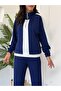 ZIPPERED STRIPED IMPORTED MODAL FABRIC COTTON WOMEN'S BOHEMIAN COMFORTABLE TOP-BOTTOM TRACKSUIT SET - 4
