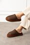 Raffy Brown Suede Stitching Detail Semi-Closed Silent Non-Slip Stripe Coated Thermo Sole Home Slipper - 4