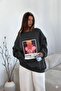 Women's Oversized Sweat Dress Smoked Melange - 3 Thread Ş Fleece-Lined Crew Neck, Pantone - Princess Printed - 2