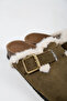 Cancun Fur Women's Vegan Leather Buckle Khaki Sabo Slippers - 4