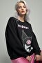Women's Anthracite Printed Crew Neck Long Sleeve Oversized Soft Textured Sweatshirt Women's Sweatshirt - 5