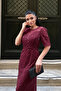 Full Beaded Fabric Design Dress - Bordo - 4