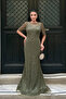 Full Beaded Fabric Design Dress - KHAKI GREEN - 2
