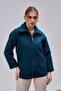 Petrol Blue Oversized Zippered Cashmere Jacket - 4