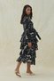 Black Floral Embroidery Detailed Layered Chiffon Dress - 4
