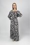 Women's Cotton Patterned Long Dress Black - 3