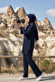 Navy Blue Corded Fabric Two Piece Set (Blouse & Pants) - 5