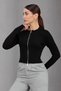 Women's Short Knit Cardigan with Finger Hole Detail and Two-Way Zipper - 2