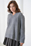 Women's V-Neck Soft Textured Oversized Knitwear Sweater - 4