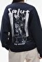 Unisex Oversize Sweatshirt Salut Arka Printed Navy Blue – Crew Neck, 3 Thread Ribs - 5
