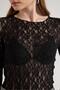 Women's Black Transparent Lace Short Stretch Fabric Blouse 30051