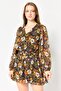 Women Floral Print Long Sleeve Playsuit, Multicolor