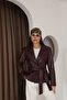 Burgundy Leather Lined Belted Jacket-Igni̇tes-00022