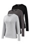 Women's Gray Melange-Smoked-Black 3-Pack Crew Neck Long Sleeve Bodysuit