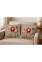 Decorative Throw Pillow Cover with Digital Printed Embroidery Look Coffee Flower Pattern - 3