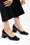 Women's Black Square Toe Heeled Shoes - 3