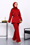 Burgundy Belted Tunic with Pants Scuba Suit - 2