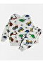 Boys' 100% Cotton Grey Color Dinosaur Football Scoop Pattern Long Sleeve Fleece-Lined Winter Pajamas Suit - 2