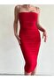 Slim Strap D Draped Red Dress