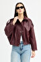 Women's Epaulet Oversized Leather Jacket |   Stylish Outerwear with Zipper and Buttons - 3