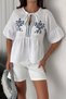 Women's Embroidered Detail Tie-Up Peplum Shirt – Summer Bloom - 3