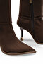 Women's Suede High Heel Zip Detail Boots Brown - 6