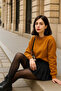 Women's Crew Neck Winter Oversized Mustard Sweater - 3