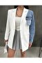 White Blazer Jacket Denim Sleeve Pocket Detail Women - 4