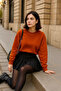 Women's Crew Neck Oversized Orange Sweater - 2