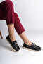 Lily Laceless Orthopedic Comfortable Sole Flower Patterned Women's Ballerina Shoes Ckt - Black - 2