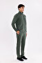 Mock Neck Full Zippered Mercerized Textured Comfortable Fit Tracksuit Set with Striped Detail Zippered Pockets - 4