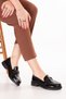 Women's Genuine Leather Buckle Detailed Stylish Loafer Shoes Ndr.26101 Black Patent Leather - 5