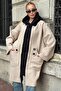 Beige Hooded Long Sleeve Zippered Pocket Unlined Boucle Casual Oversized Woven Coat 93 69 - 4