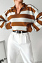 Women's Polo Neck Striped Sweater - 3
