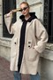 Beige Hooded Long Sleeve Zippered Pocket Unlined Boucle Casual Oversized Woven Coat 93 69 - 5