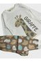 girls' %100 cotton white giraffe patterned long sleeve pajama set - 3