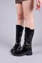 Bi̇mi̇ni̇ Gold Buckle Crocodile Patent Leather Half Boots Black