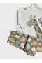 girls' %100 cotton white giraffe patterned long sleeve pajama set - 4