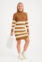 Women's Mock Neck and Boydan Corded Fabric Knitwear Tunic-Dress