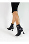 Black Color Pointed Toe Goblet Heel Zippered Women's Boots between Sizes 36-40 - 4