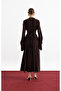 Brown Wide Balloon Sleeve Shirred Dress - 2