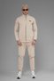 Unisex Regular Fit Interlock Pique Sweatshirt with Mock Neck Zipper Pockets - Beige