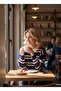 Women's Polo Neck Striped Sweater Navy Blue - 3