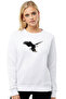 Kartal Eagle Bird Printed White Women's Knitted Sweatshirt Long Sleeve