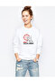 Winner Chicken Printed White Women's Knitted Sweatshirt Long Sleeve