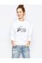 International Jazz Day Cobalt Afon Printed White Women's Knitted Sweatshirt Long Sleeve